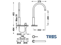 MEDIDAS MONOMANDO LAVABO DE REPISA PROJECT TRES GRIFERIA